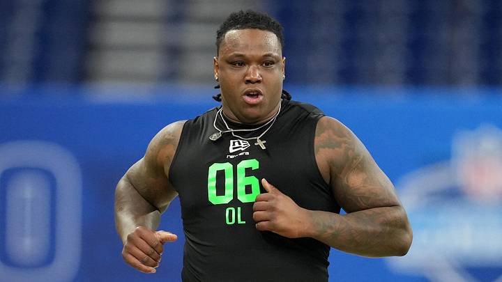 Mar 1, 2026; Indianapolis, IN, USA;  Boston College offensive lineman Jude Bowry (OL06) during the NFL Scouting Combine at Lucas Oil Stadium. Mandatory Credit: Kirby Lee-Imagn Images