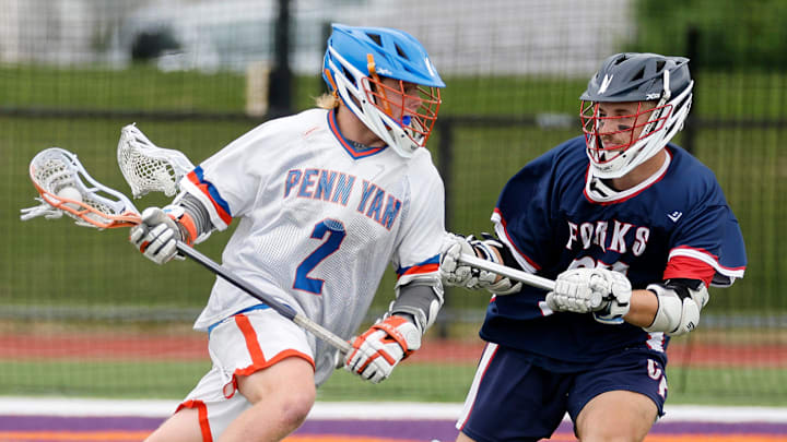 Penn Yan’s Teagan Fingar (2) drives to the goal in a game against Chenango Forks during the 2025 season.