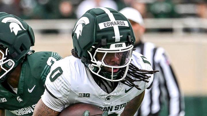 Michigan State's Cam Edwards runs the ball during the football Spring Showcase on Saturday, April 18, 2026, at Spartan Stadium in East Lansing.