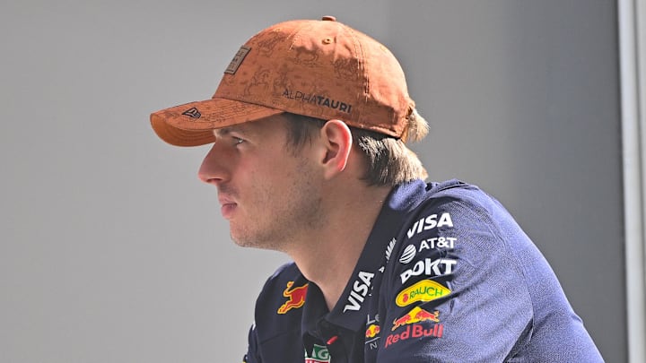 Oct 17, 2025; Austin, TX, USA; Oracle Red Bull Racing driver Max Verstappen (1) of Team Netherlands speaks with his team before practice for the US Grand Prix at Circuit of The Americas Austin. Mandatory Credit: Jerome Miron-Imagn Images