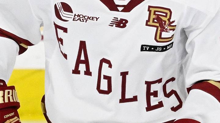 Feb 28, 2025; Chestnut Hill, MA, USA; Boston College forward James Hagens (10) skates against the University of New Hampshire Wildcats during the second period at Conte Forum. Mandatory Credit: Eric Canha-Imagn Images