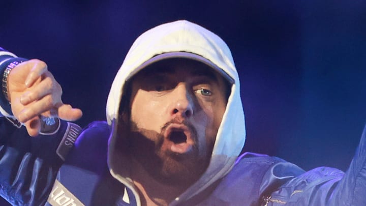 Eminem performs at a Detroit Lions game