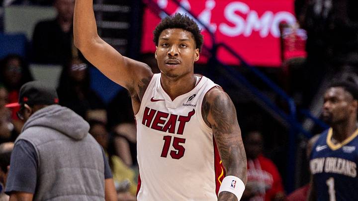 Miami Heat forward Myron Gardner (15) reacts  (Mandatory Credit: Stephen Lew-Imagn Images)
