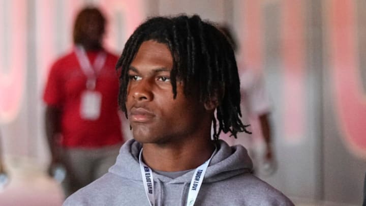 Aug 31, 2024; Columbus, OH, USA; Ohio State Buckeyes recruits Kayden Dixon-Wyatt and Chris Henry Jr. walk onto the field prior to the NCAA football game against the Akron Zips at Ohio Stadium. Ohio State won 52-6.