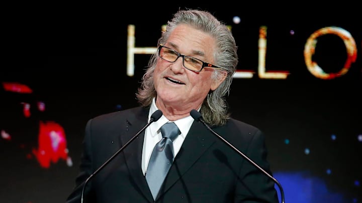 Kurt Russell speaks before accepting the 2022 Hall of Great Western Performers during the Western Heritage Awards at the National Cowboy & Western Heritage Museum in Oklahoma City, Saturday, April, 9, 2022.