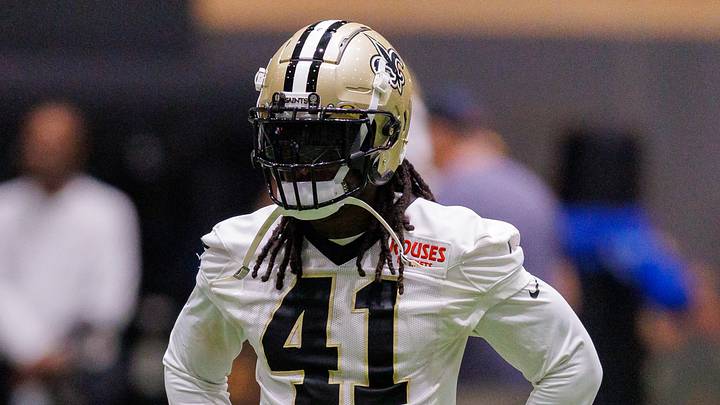 Aug 02, 2026; Metairie, LA, USA; New Orleans Saints running back Alvin Kamara (41) looks on during training camp at Ochsner Sports Performance Center. Mandatory Credit: Stephen Lew-Imagn Images Aug 02, 2026; Metairie, LA, USA; New Orleans Saints running back Alvin Kamara (41) looks on during training camp at Ochsner Sports Performance Center. Mandatory Credit: Stephen Lew-Imagn Images