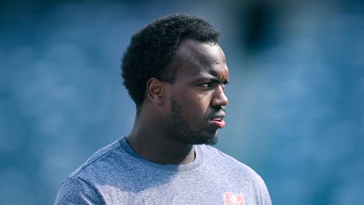 Tampa Bay Buccaneers linebacker Rueben Bain Jr. (3) warms up before a game against the New York Giants Tampa Bay Buccaneers linebacker Rueben Bain Jr. (3) warms up before a game against the New York Giants