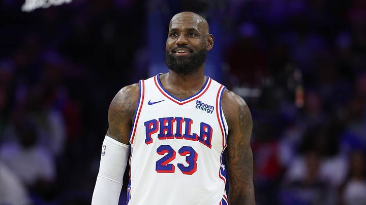 Philadelphia, Pennsylvania, USA; Philadelphia 76ers forward LeBron James (23) reacts in a game against the Boston Celtics at Xfinity Mobile Arena on October 16, 2026.