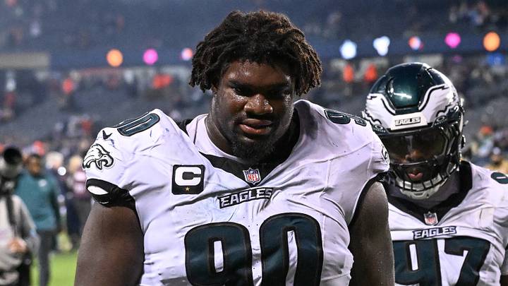Philadelphia Eagles defensive tackle Jordan Davis (90) is seen against the the Chicago Bears at Soldier Field. Mandatory Credit: Matt Marton-Imagn Images Philadelphia Eagles defensive tackle Jordan Davis (90) is seen against the the Chicago Bears at Soldier Field. Mandatory Credit: Matt Marton-Imagn Images