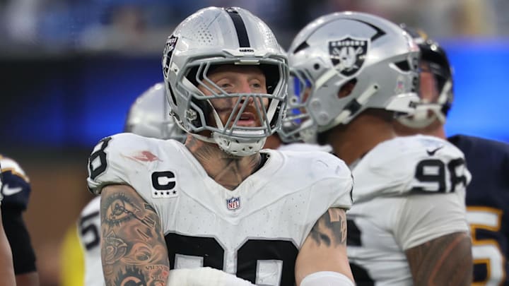 Las Vegas Raiders defensive end Maxx Crosby (98) reacts during the second half at SoFi Stadium