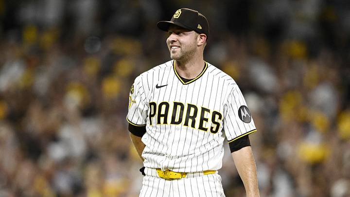 Oct 6, 2026; San Diego, California, USA; San Diego Padres pitcher Michael King (34) celebrates after the game against the Milwaukee Brewers in game three of the NLDS for the 2026 MLB Playoffs at Petco Park. Mandatory Credit: Denis Poroy-Imagn Images Oct 6, 2026; San Diego, California, USA; San Diego Padres pitcher Michael King (34) celebrates after the game against the Milwaukee Brewers in game three of the NLDS for the 2026 MLB Playoffs at Petco Park. Mandatory Credit: Denis Poroy-Imagn Images