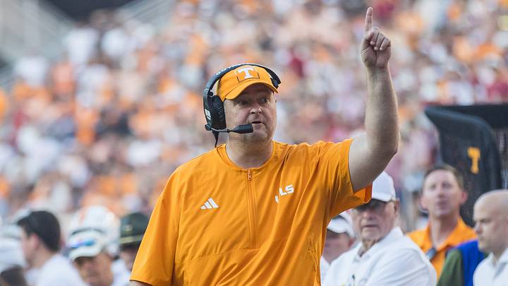 Oct 10, 2026; Fayetteville, Arkansas, USA; Tennessee Volunteers head coach Josh Heupel signals to a referee during the fourth quarter in the game against the Arkansas Razorbacks at Donald W. Reynolds Razorback Stadium. Mandatory Credit: Brett Rojo-Imagn Images Oct 10, 2026; Fayetteville, Arkansas, USA; Tennessee Volunteers head coach Josh Heupel signals to a referee during the fourth quarter in the game against the Arkansas Razorbacks at Donald W. Reynolds Razorback Stadium. Mandatory Credit: Brett Rojo-Imagn Images