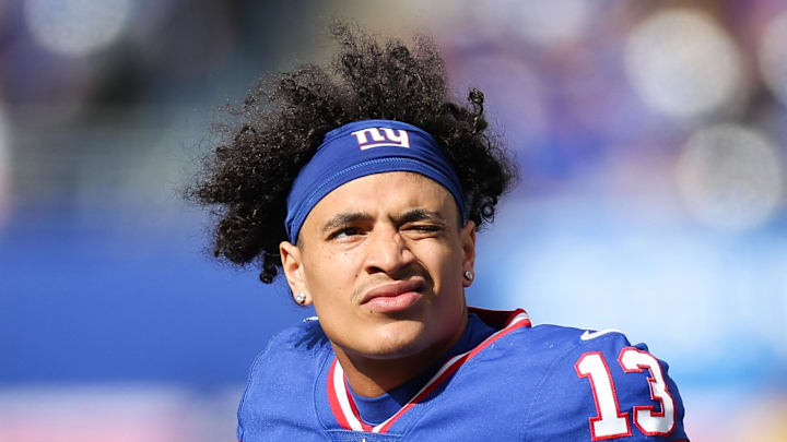 Oct 22, 2023; East Rutherford, New Jersey, USA; New York Giants wide receiver Jalin Hyatt Oct 22, 2023; East Rutherford, New Jersey, USA; New York Giants wide receiver Jalin Hyatt