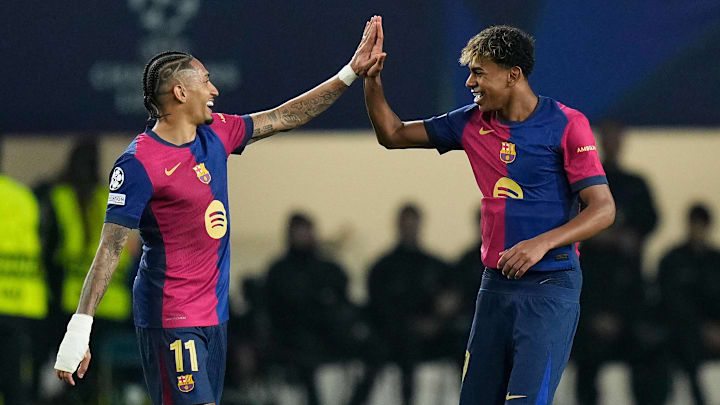 Raphinha (left) and Lamine Yamal (right) have been key to Barcelona's success in the Champions League this season.