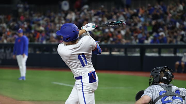 Florida Gators first baseman Brendan Lawson, seen here taking an at-bat in the season-opener against Air Force, hit a grand slam in the team's win over Dayton.