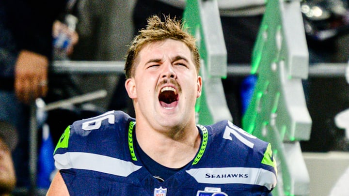 Grey Zabel of the Seattle Seahawks screams