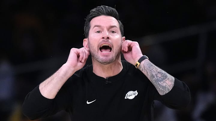 Los Angeles Lakers head coach JJ Redick reacts
