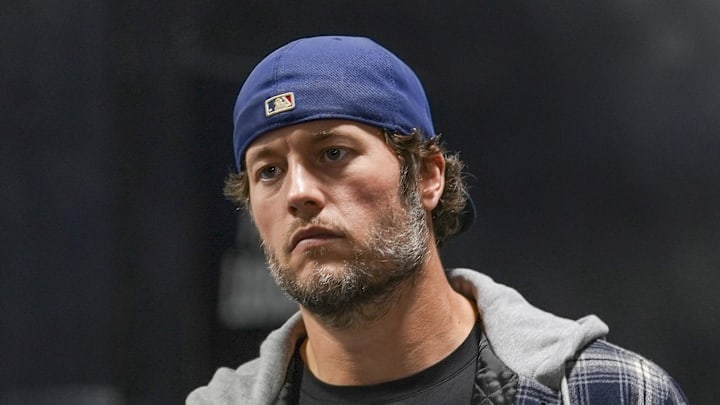 Los Angeles Rams quarterback Matthew Stafford walks into the stadium