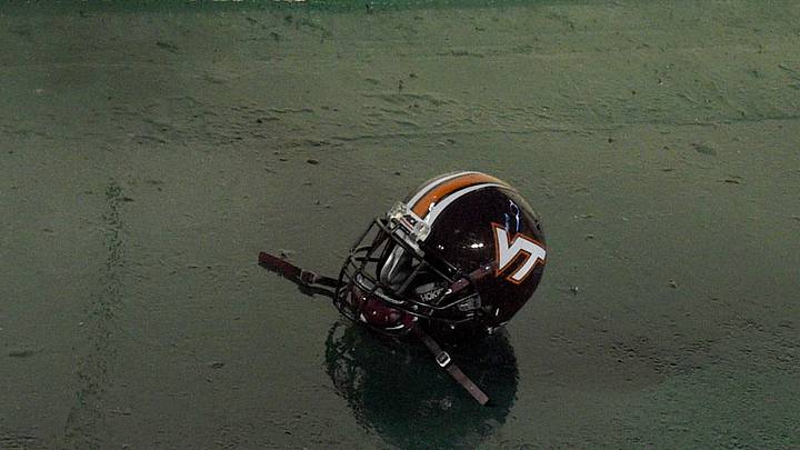 Oct 8, 2016; Chapel Hill, NC; A Virginia Tech Hokies helmet on the ground after the game. Oct 8, 2016; Chapel Hill, NC; A Virginia Tech Hokies helmet on the ground after the game.