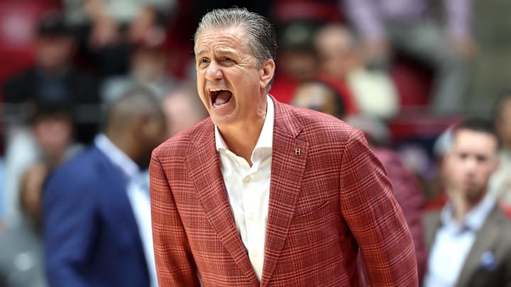 Arkansas Razorback head coach John Calipari directs his players during the second half against Alabama at Coleman Coliseum. 