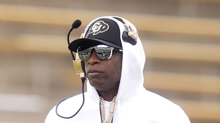 Apr 11, 2026; Boulder, CO, USA; Colorado Buffaloes head coach Deion Sanders during the spring game at Folsom Field. Mandatory Credit: Ron Chenoy-Imagn Images