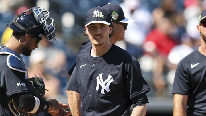 Mar 3, 2026; Tampa, FL, USA; New York Yankees starting pitcher Max Fried (54) leaves the game against Panama in the fourth inning during spring training at George M. Steinbrenner Field. Mandatory Credit: Nathan Ray Seebeck-Imagn Images Mar 3, 2026; Tampa, FL, USA; New York Yankees starting pitcher Max Fried (54) leaves the game against Panama in the fourth inning during spring training at George M. Steinbrenner Field. Mandatory Credit: Nathan Ray Seebeck-Imagn Images