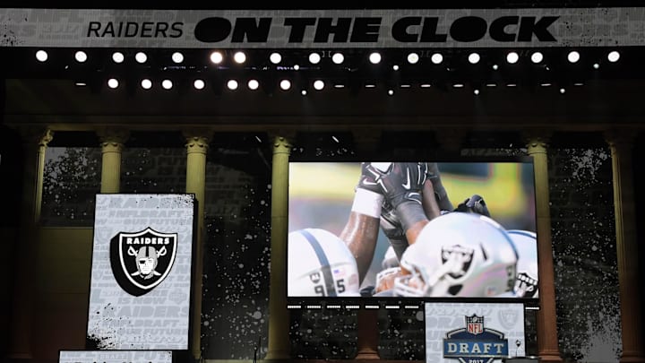 Apr 27, 2017; Philadelphia, PA, USA; General overall view of the stage as the Oakland Raiders prepare to select Ohio State Buckeyes cornerback Gareon Conley (not pictured) as the No. 24 pick in the first round of the 2017 NFL Draft at the Philadelphia Museum of Art. Mandatory Credit: Kirby Lee-Imagn Images