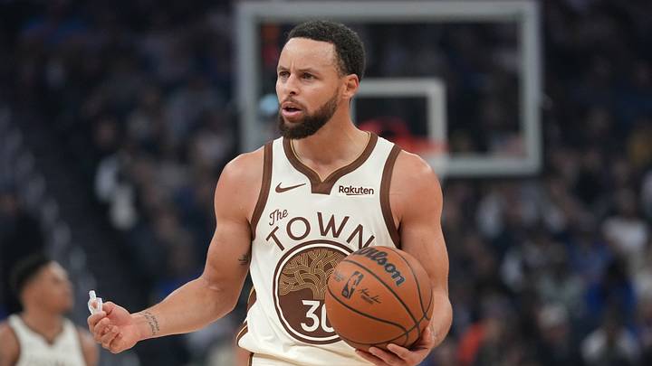 Jan 30, 2026; San Francisco, California, USA; Golden State Warriors guard Stephen Curry (30) reacts after committing a turnover against the Detroit Pistons in the first quarter at the Chase Center. Mandatory Credit: Cary Edmondson-Imagn Images