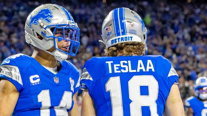 Detroit Lions wide receiver Isaac Teslaa (18) scores a touchdown against Steelers