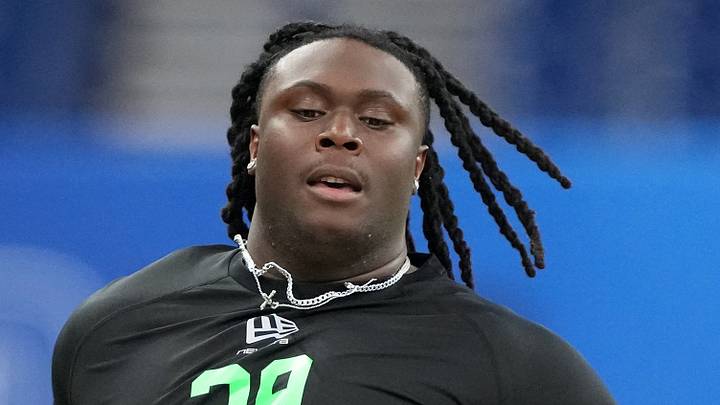 Mar 1, 2026; Indianapolis, IN, USA; Mississippi offensive lineman Diego Pounds (OL39) during the NFL Scouting Combine at Lucas Oil Stadium. Mandatory Credit: Kirby Lee-Imagn Images