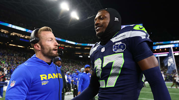 Jan 25, 2026; Seattle, WA, USA; Los Angeles Rams head coach Sean McVay greets Seattle Seahawks cornerback Riq Woolen (27) after the 2026 NFC Championship Game at Lumen Field. Mandatory Credit: Kevin Ng-Imagn Images Jan 25, 2026; Seattle, WA, USA; Los Angeles Rams head coach Sean McVay greets Seattle Seahawks cornerback Riq Woolen (27) after the 2026 NFC Championship Game at Lumen Field. Mandatory Credit: Kevin Ng-Imagn Images