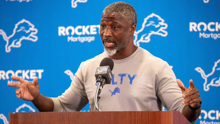 Detroit Lions defensive coordinator Aaron Glenn speaks to the media Detroit Lions defensive coordinator Aaron Glenn speaks to the media
