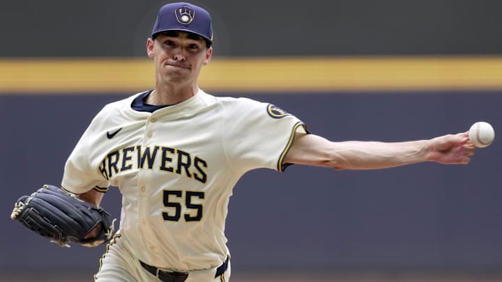 Milwaukee Brewers pitcher Hoby Milner (55) throws during the first inning of their game against the Texas Rangers Tuesday, June 25, 2024 at American Family Field in Milwaukee, Wisconsin.
