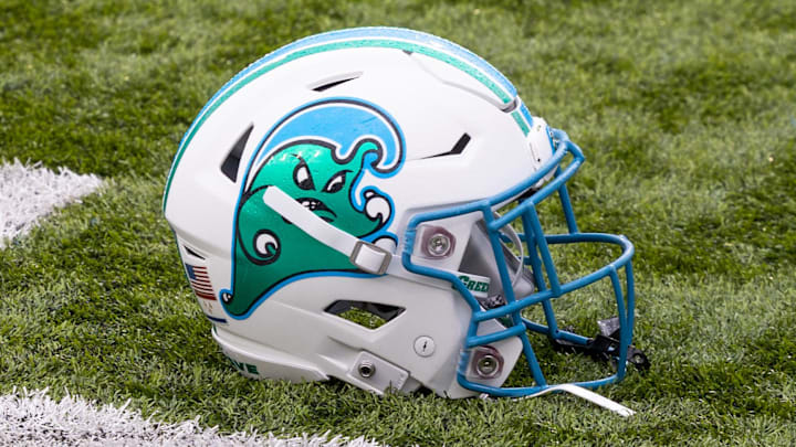 Tulane Green Wave helmet on the field