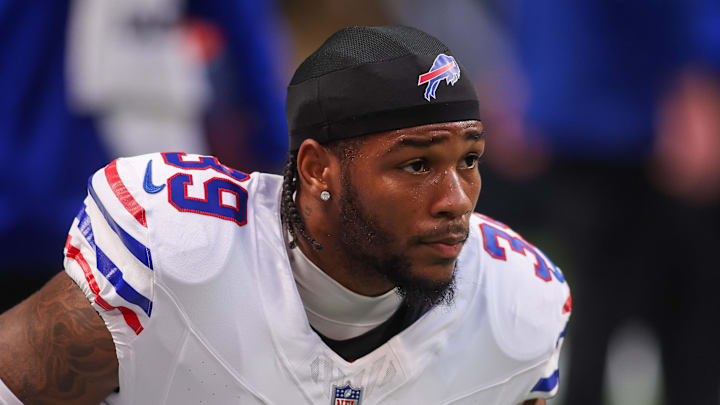Oct 13, 2025; Atlanta, Georgia, USA; Buffalo Bills cornerback Cam Lewis (39) during a game against the Atlanta Falcons at Mercedes-Benz Stadium. Mandatory Credit: Brett Davis-Imagn Images Oct 13, 2025; Atlanta, Georgia, USA; Buffalo Bills cornerback Cam Lewis (39) during a game against the Atlanta Falcons at Mercedes-Benz Stadium. Mandatory Credit: Brett Davis-Imagn Images