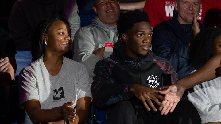 Recruit Sam Funches during his visit to Kraziness in the Kennel at the McCarthey Athletic Center.