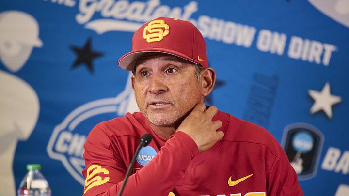 May 31, 2025; Corvallis, OR, USA; USC head coach Andy Stankiewicz takes questions after a game against Saint Mary's at the NCAA Corvallis Regional at Goss Stadium. Mandatory Credit: Troy Wayrynen-Imagn Images May 31, 2025; Corvallis, OR, USA; USC head coach Andy Stankiewicz takes questions after a game against Saint Mary's at the NCAA Corvallis Regional at Goss Stadium. Mandatory Credit: Troy Wayrynen-Imagn Images