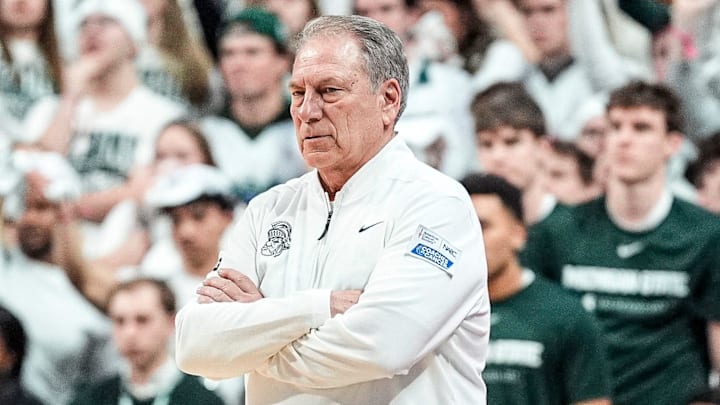 Michigan State head coach Tom Izzo watches a play against Michigan during the second half at Breslin Center in East Lansing on Friday, Jan. 30, 2026.