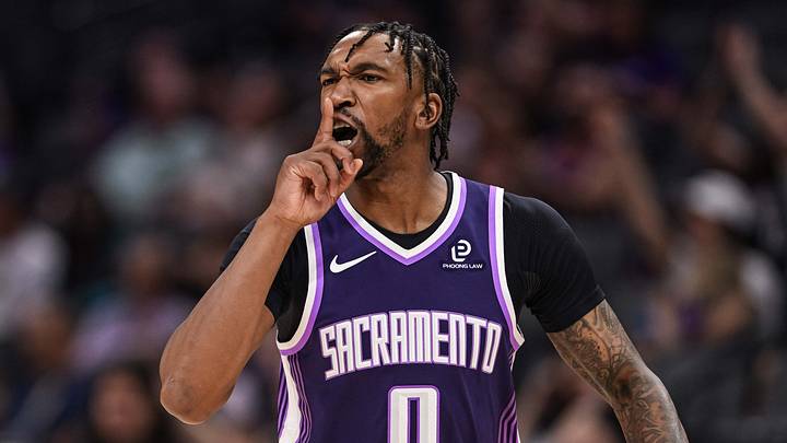 Mar 22, 2026; Sacramento, California, USA; Sacramento Kings guard Malik Monk (0) reacts after a three point basket during the first quarter against the Brooklyn Nets at Golden 1 Center. Mandatory Credit: Justine Willard-Imagn Images