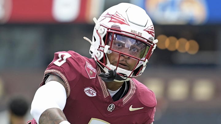 Sep 20, 2025; Tallahassee, Florida, USA; Florida State Seminoles defensive back Earl Little Jr. (0) before the game against the Kent State Golden Flashes at Doak S. Campbell Stadium. Mandatory Credit: Melina Myers-Imagn Images