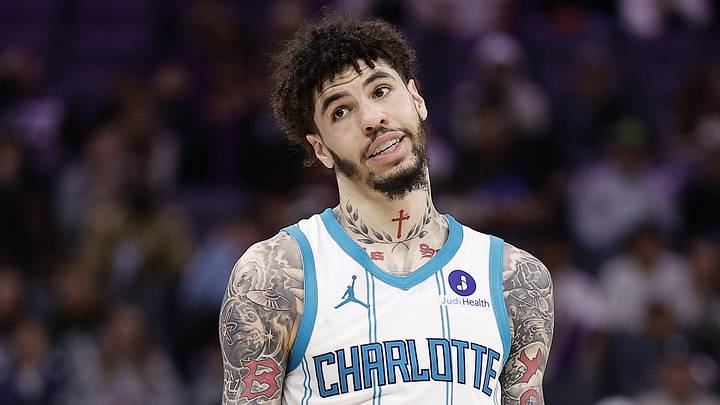 Mar 11, 2026; Sacramento, California, USA; Charlotte Hornets guard LaMelo Ball (1) gestures after scoring a three point basket against the Sacramento King during the fourth quarter at Golden 1 Center. Mandatory Credit: Kelley L Cox-Imagn Images