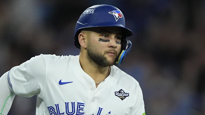 Nov 1, 2025; Toronto, Ontario, CAN; Toronto Blue Jays designated hitter Bo Bichette (11) runs after hitting a three run home run against the Los Angeles Dodgers in the third inning during game seven of the 2025 MLB World Series at Rogers Centre. Nov 1, 2025; Toronto, Ontario, CAN; Toronto Blue Jays designated hitter Bo Bichette (11) runs after hitting a three run home run against the Los Angeles Dodgers in the third inning during game seven of the 2025 MLB World Series at Rogers Centre.