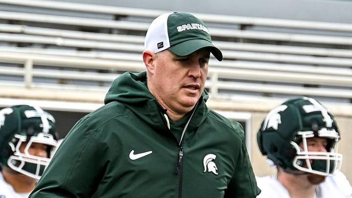 Michigan State's head coach Pat Fitzgerald and the Spartans takes the field during the football Spring Showcase on Saturday, April 18, 2026, at Spartan Stadium in East Lansing. Michigan State's head coach Pat Fitzgerald and the Spartans takes the field during the football Spring Showcase on Saturday, April 18, 2026, at Spartan Stadium in East Lansing.