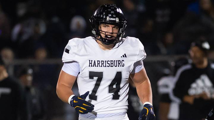 Harrisburg offensive tackle Kevin Brown (74) lines up during the PIAA District 3 Class 6A Championship against Central York at Cedar Cliff High School on Friday, Nov. 21, 2025, in New Cumberland. Harrisburg offensive tackle Kevin Brown (74) lines up during the PIAA District 3 Class 6A Championship against Central York at Cedar Cliff High School on Friday, Nov. 21, 2025, in New Cumberland.