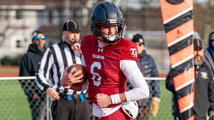Tabor Academy's quarterback Peter Bourque and his teammates are heading to California this week to challenge a 4-1 Oak Ridge team.