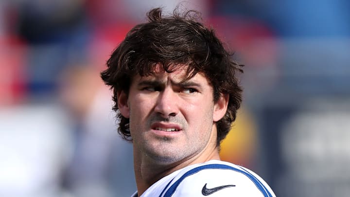 Daniel Jones of the Indianapolis Colts looks into the middle distance