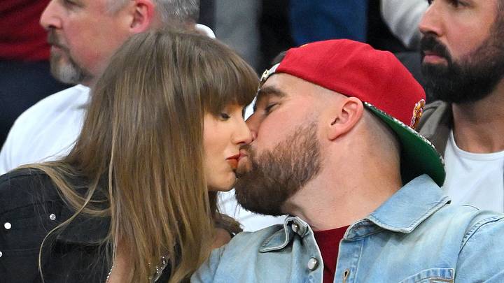 Taylor Swift and Travis Kelce at a New York Knicks v Cleveland Cavaliers game