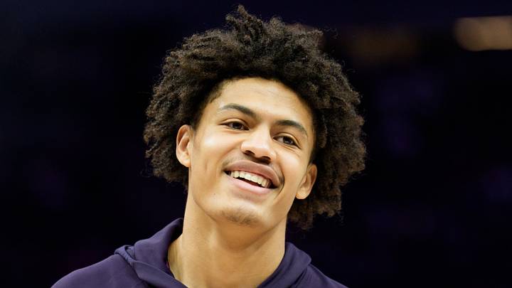Feb 20, 2026; Minneapolis, Minnesota, USA; Minnesota Timberwolves forward Joan Beringer (19) during warmups before a game against the Dallas Mavericks at Target Center. Mandatory Credit: Matt Blewett-Imagn Images
