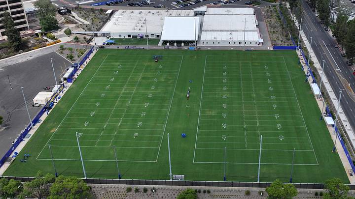 A general overall view of the Los Angeles Rams Headquarters and Practice Facility. Mandatory Credit: Kirby Lee-Imagn Images A general overall view of the Los Angeles Rams Headquarters and Practice Facility. Mandatory Credit: Kirby Lee-Imagn Images