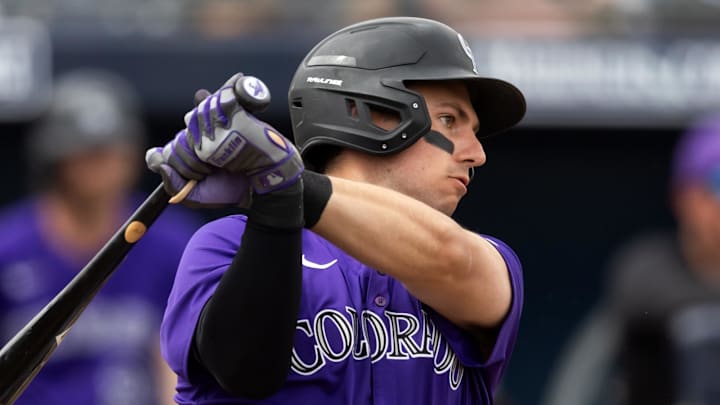 Colorado Rockies catcher Drew Romo against the San Diego Padres at Peoria Sports Complex. Colorado Rockies catcher Drew Romo against the San Diego Padres at Peoria Sports Complex.